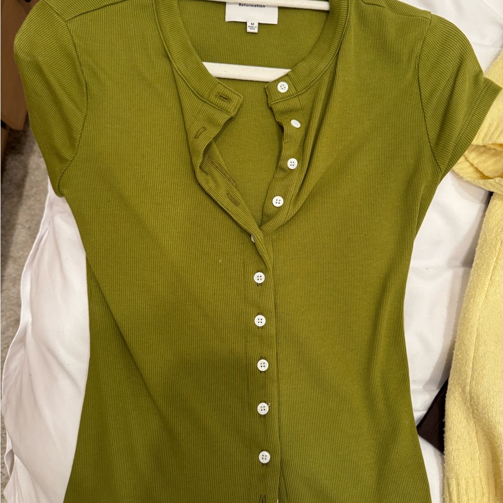 Reformation Olive Green Button-Down Shirt